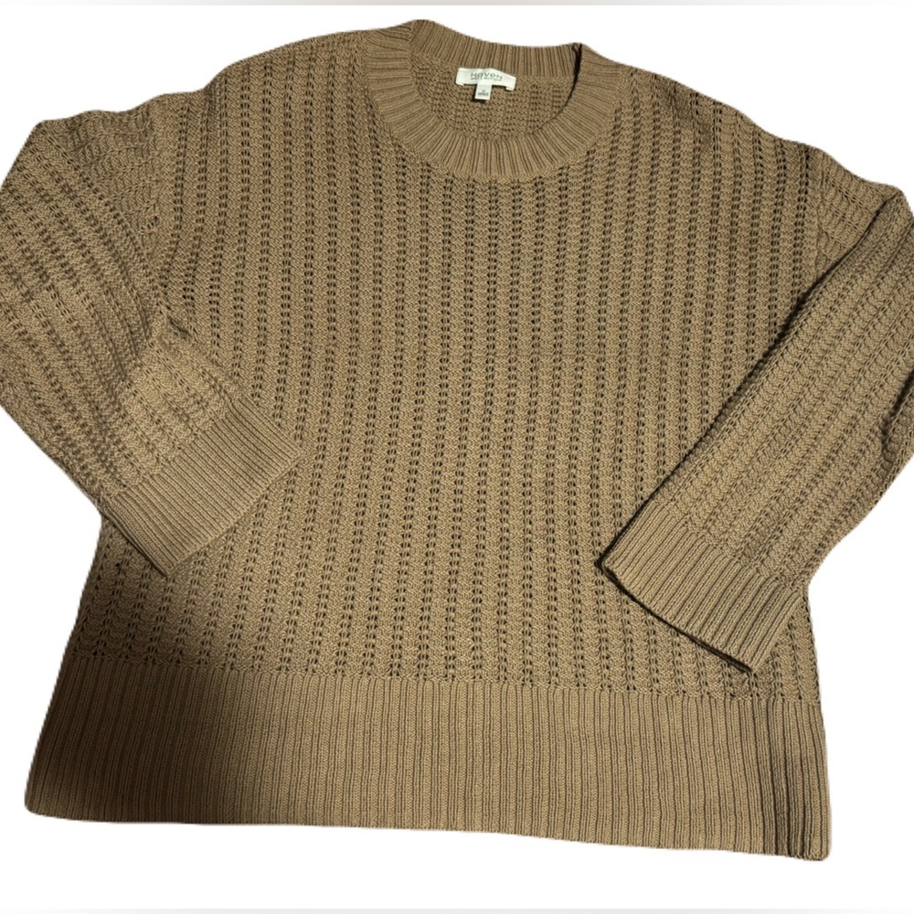 Haven Women's Tan Knit 100% Organic Cotton Crewneck Sweater‎ Size Medium